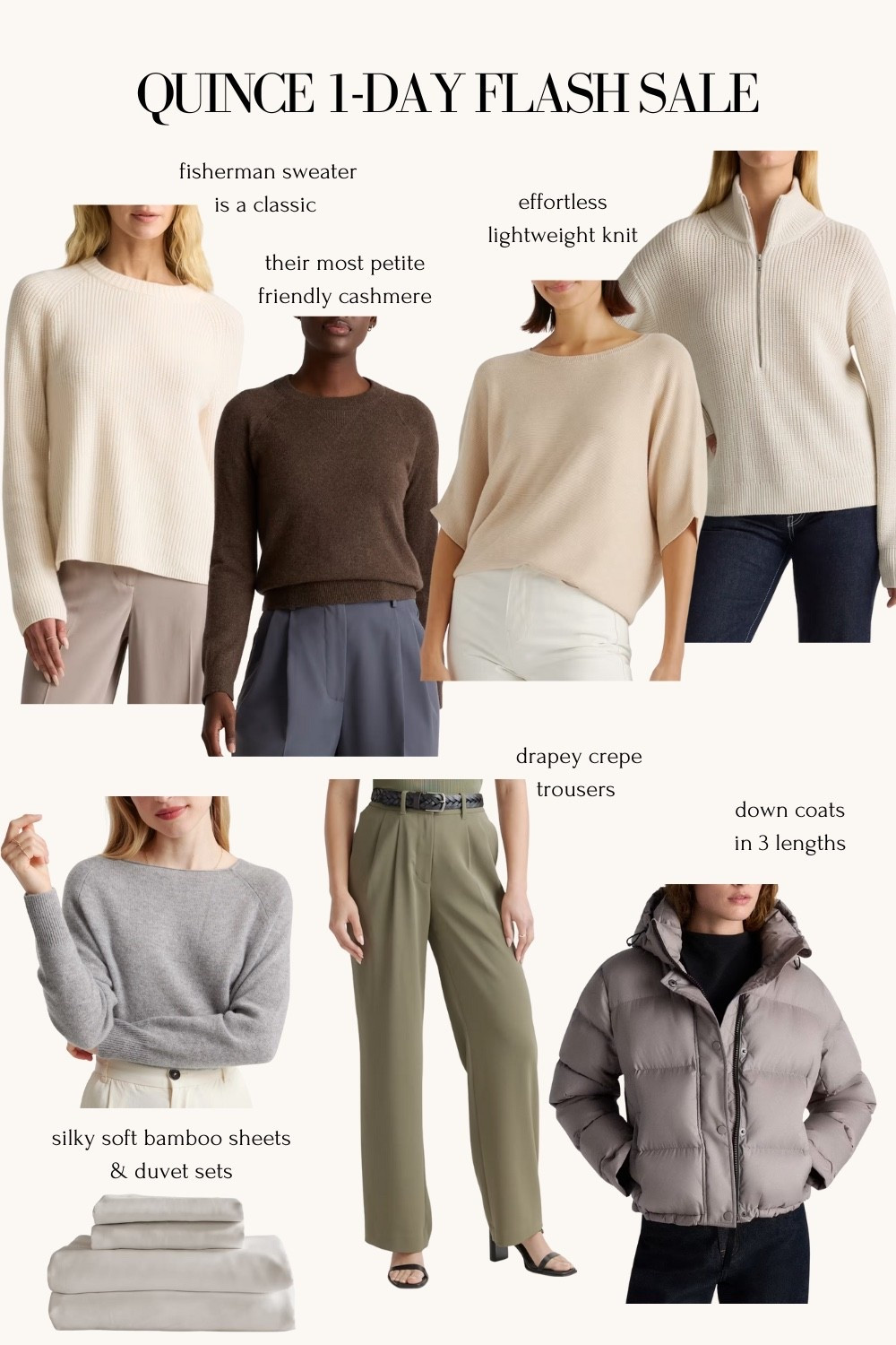 Quince One-Day End of Year Sale

I’m an XS in all of their sweaters. 0 in the pants is TTS and slightly loose on me

Petite friendly sweaters, winter work wear, smart casual, cozy sweater

#LTKFindsUnder50 #LTKSaleAlert #LTKPetite