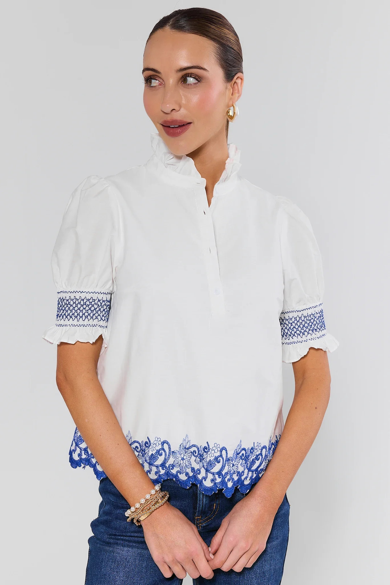 Stella White Embroidered Trim Top | Avara