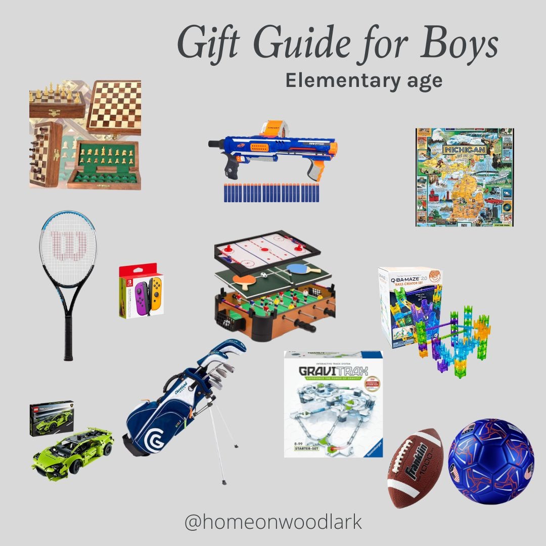Gift Guide for elementary and middle school boys.  

Tennis racket.  Golf clubs.  Technic Lego.  Football.  Soccer ball.  Chess.  Puzzles.  Games.  Amazon gifts.  

#LTKGiftGuide #LTKCyberWeek #LTKHoliday