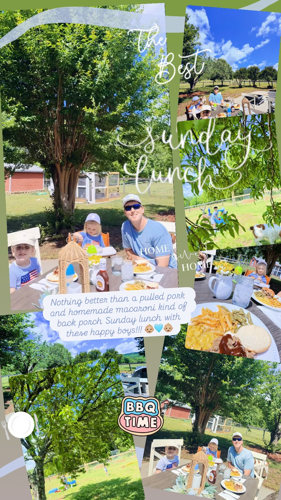 Nothing better than a pulled pork and homemade macaroni kind of back porch Sunday lunch with these happy boys!!! 👶🏼🩵👶🏼
