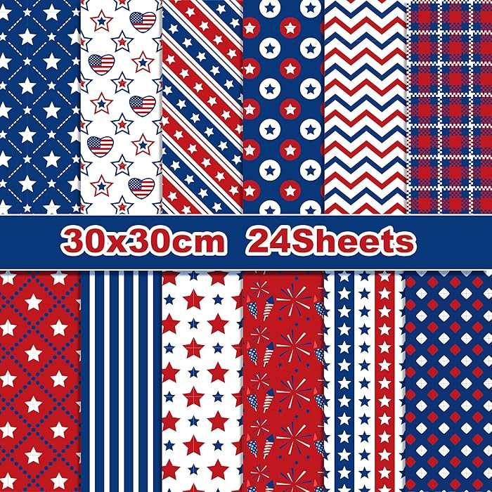 VIVIQUEN Patriotic American Flag Double-Sided Paper, 12 Inches, American National Day Textured Sc... | Amazon (US)