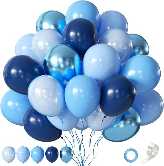 Blue Balloons 60 pcs 12 Inch Light Navy Baby Pearl Blue Metallic Latex Balloons Garland Arch kits... | Amazon (US)