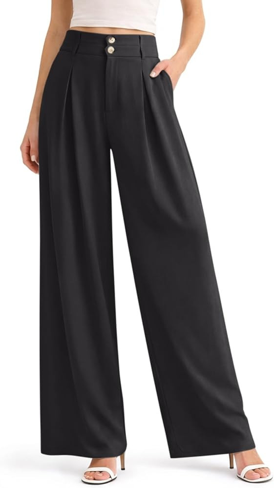 NIMIN Women Wide Leg Pants High Waisted Dress Work Trousers Pleated Button 2026 Business Casual O... | Amazon (US)