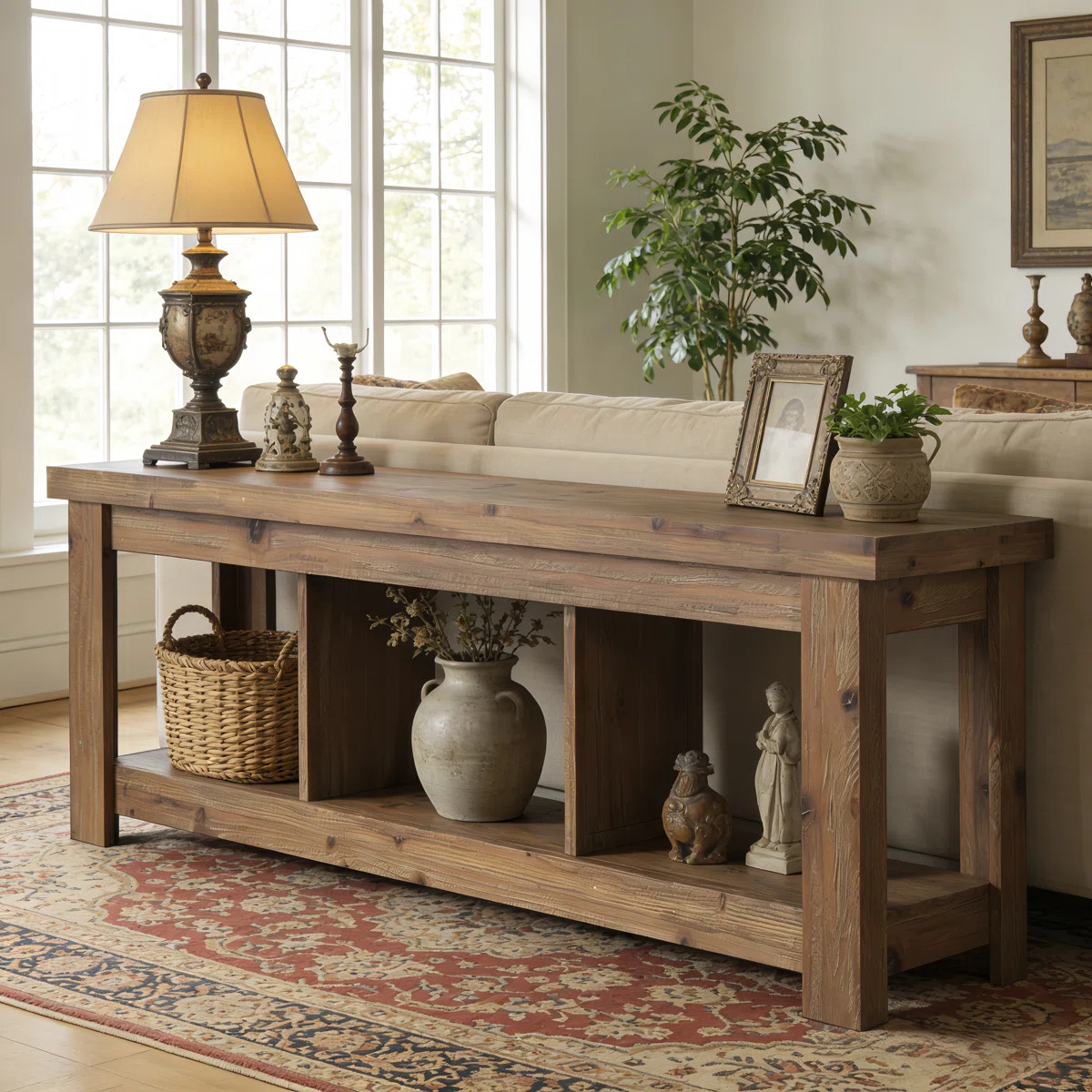62.99-Inch Solid Wood Console Table, Farmhouse Sofa Table With Storage For Entryway, Living Room | Wayfair North America