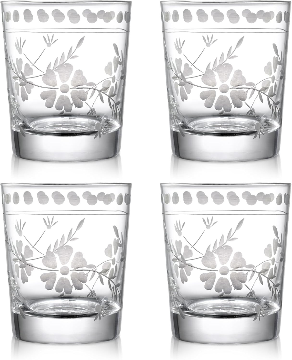 Joeyan Hand Blown Etched Drinking Glasses,Clear Water Glass Cups with Floral Pattern,Aesthetic Tu... | Amazon (US)