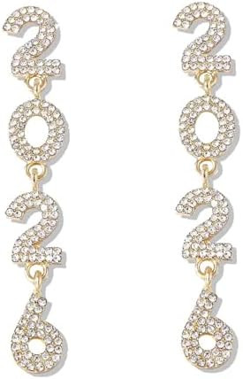 New Years Earrings for Women 2026: Sparkling 2026 Shape Dangle Earrings with Rhinestones & Pearls... | Amazon (US)