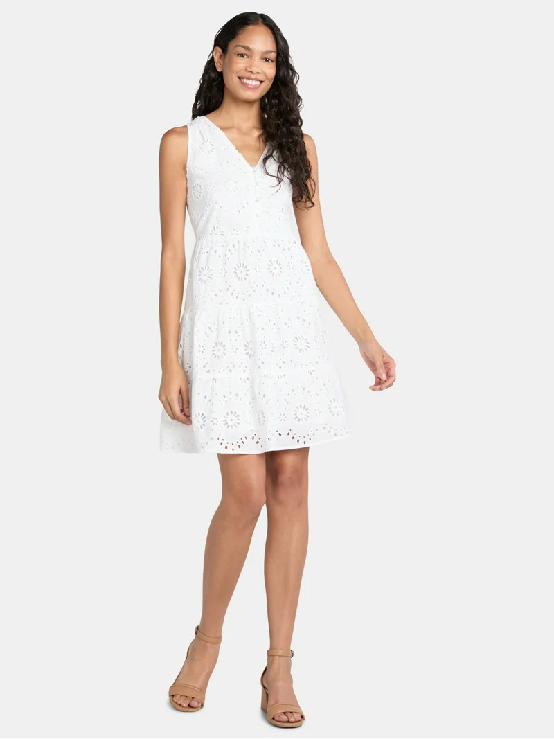 Time and Tru Women's Sleeveless Eyelet Dress, Sizes XS-XXXL | Walmart (US)