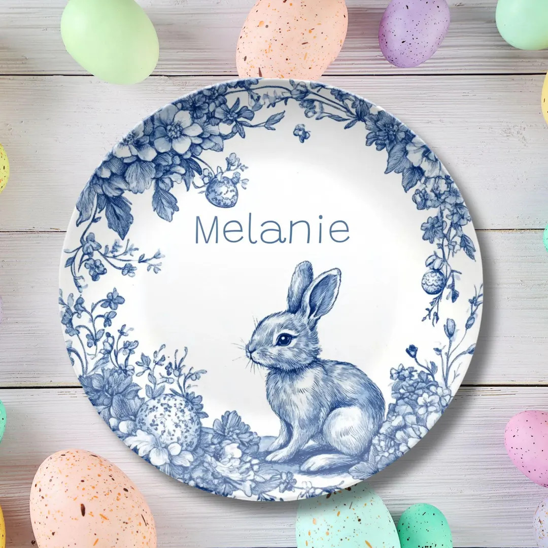 Personalized Child's Easter Plate Toile Elegance Chinoiserie Florals, Easter Gift for Child, East... | Etsy (US)