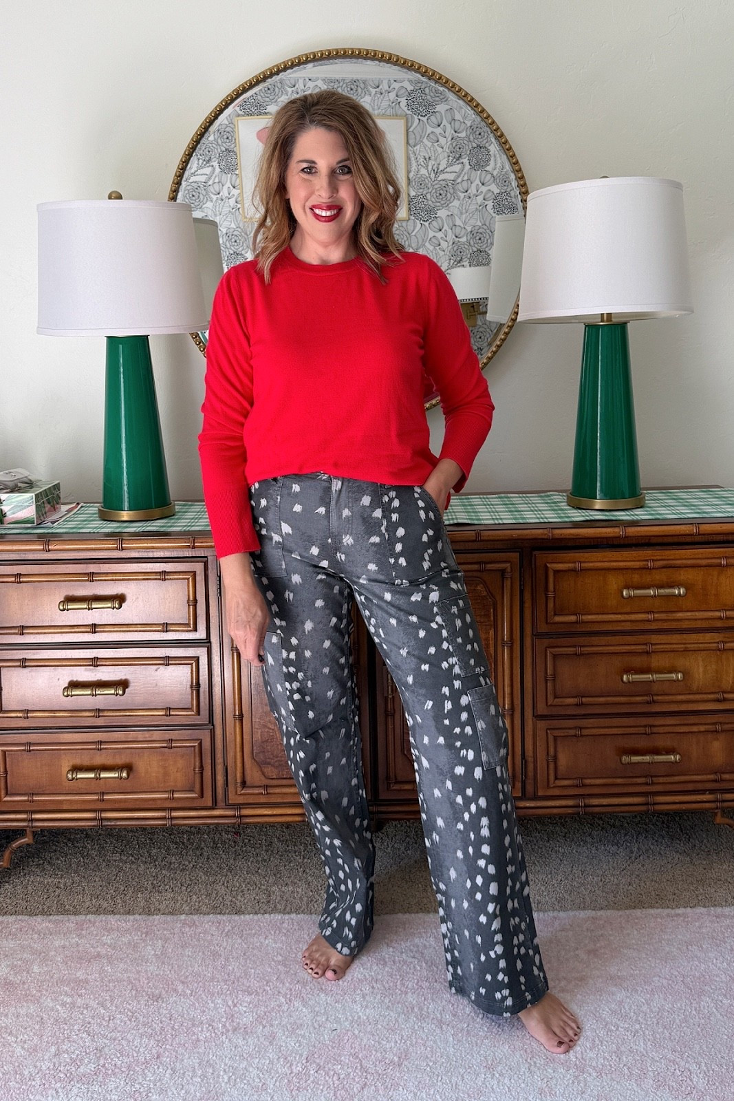 Fave $20 lightweight sweater, great for layering too! Lots of colors, I size up for relaxed fit. $17 viral elastic back pants- new print!