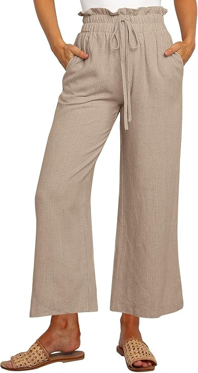 LILLUSORY Women's Linen Pants Casual High Waisted Wide Leg Paperbag Pants with Pockets | Amazon (US)
