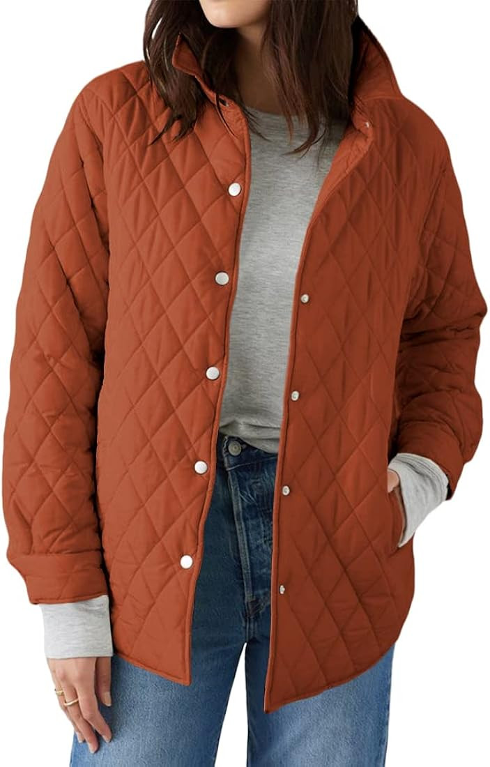 Grlasen Women's Lightweight Quilted Jacket Stand Collar Single-breasted Long Sleeve Warm Oversize... | Amazon (US)