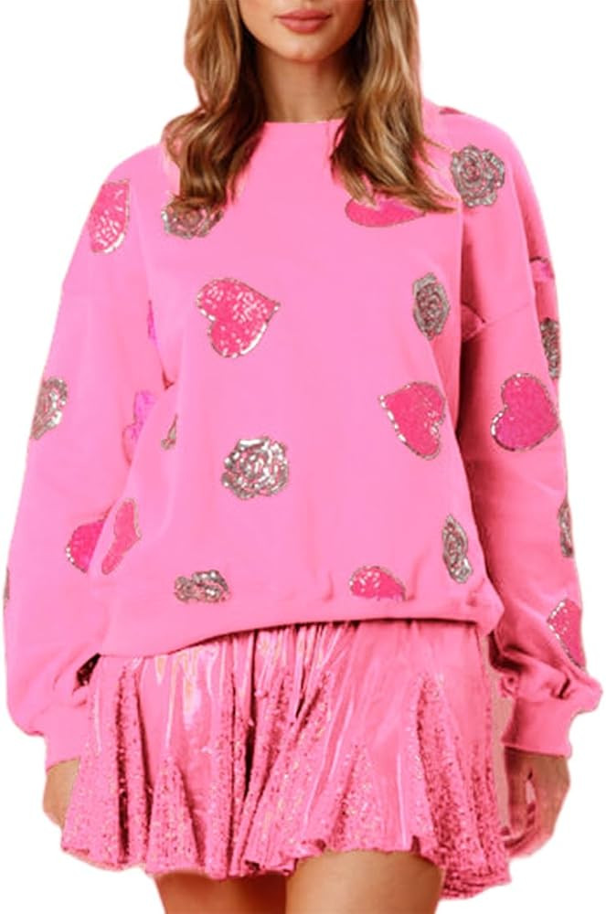 Women Cute Glitter Holiday Letter Sweaters Sparkle Sequin Long Sleeve Tops Casual Round Neck Pull... | Amazon (US)