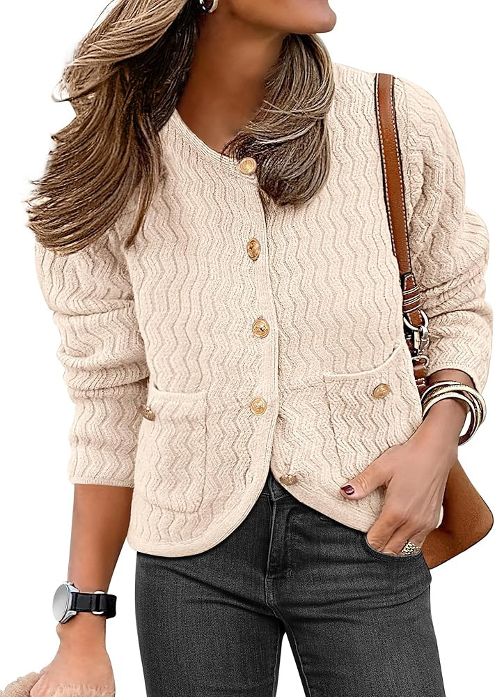 Caracilia Women's Cropped Cardigan Sweaters Open Front Button Down Dressy Casual Classic Knit Lad... | Amazon (US)