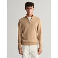 GANT Casual Cotton 1/4 Zip Knitted Jumper - Beige, Beige, Size 2Xl, Men | Very (UK)