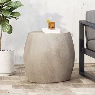 Edmonton Light Grey Round Stone Outdoor Side Table | The Home Depot
