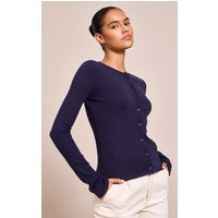 Navy Button Through Fine Knit Cardigan | PrettyLittleThing US