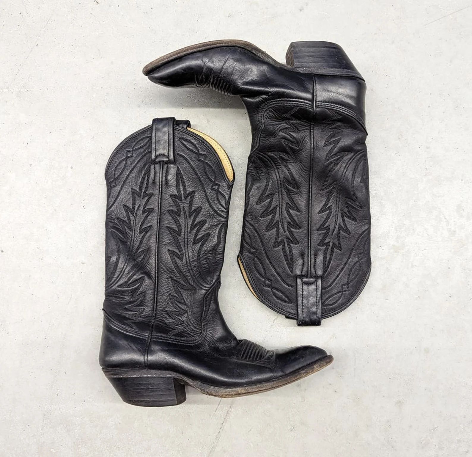 Vintage Nucona Black Snip Toe Leather Cowboy Boots - Etsy | Etsy (US)