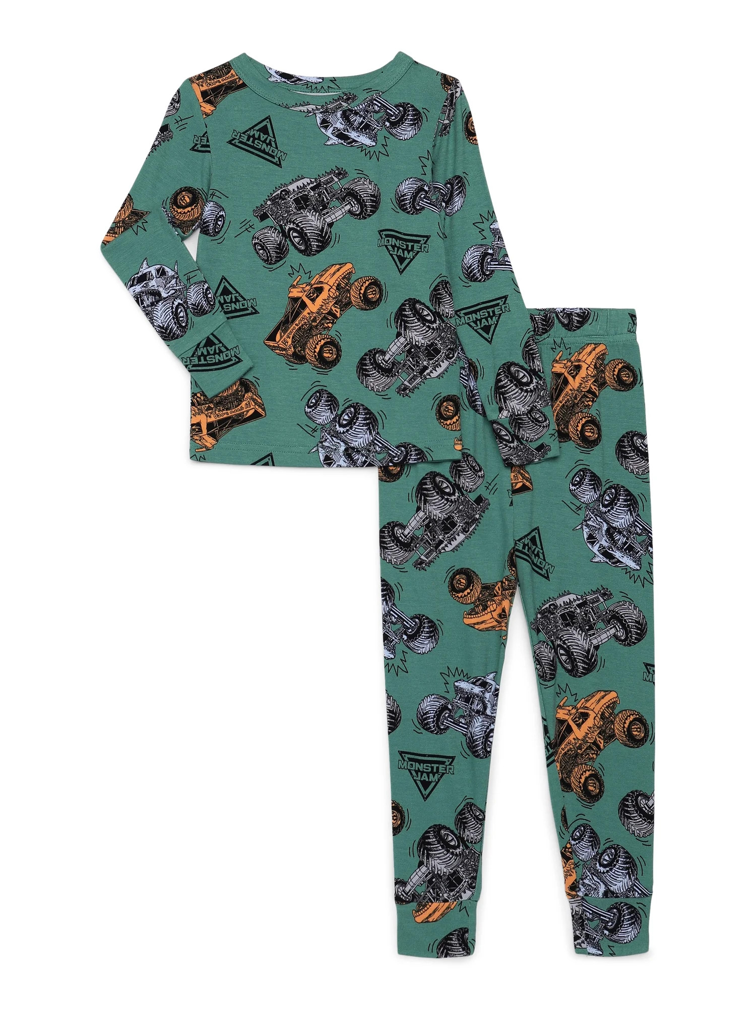 Monster Jam Toddler Unisex Long Sleeve Top and Pants, 2-Piece Pajama Set, Size 12M-5T | Walmart (US)