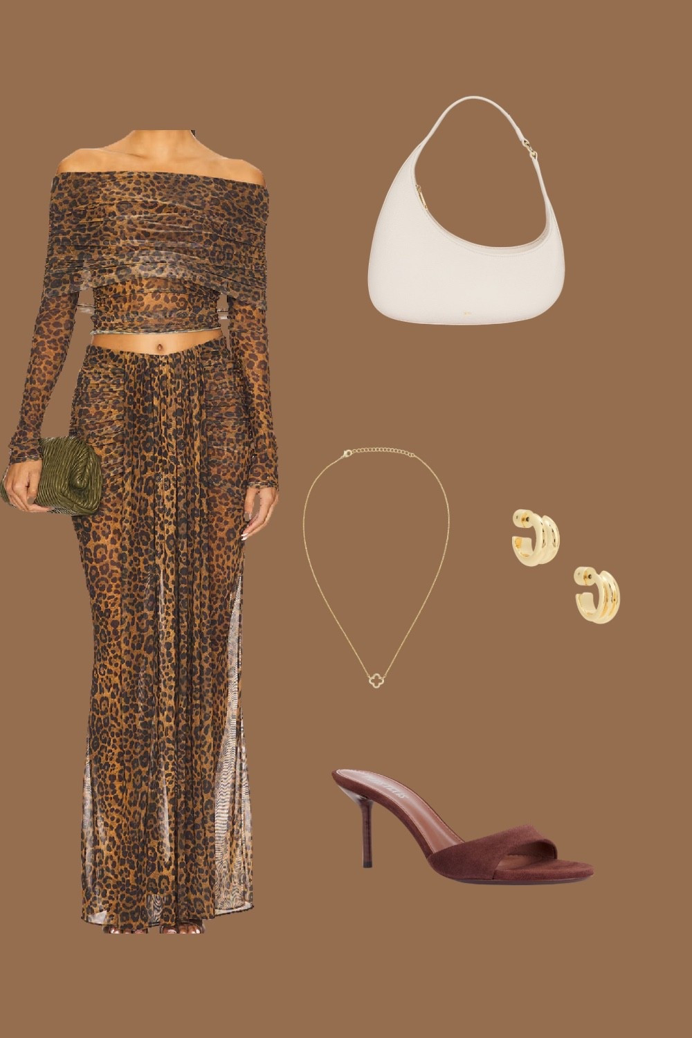 Turn heads in this stunning leopard print two-piece outfit! 🐆 Featuring a sheer off-shoulder top, flowy skirt, strappy heels, and gold jewelry, this look is perfect for a night out, date night, or party outfit inspo. Style it with a white handbag for a trendy and chic vibe. #LeopardPrint #NightOutOutfit #DateNightStyle #ChicFashion


#LTKNYFW #LTKStyleTip #LTKSeasonal