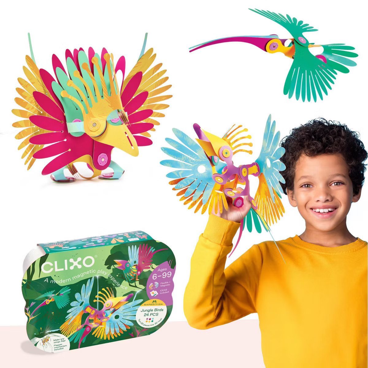 Clixo Jungle Birds Magnetic Building Set: 24 Pieces for Creative Thinking & Creativity | Target
