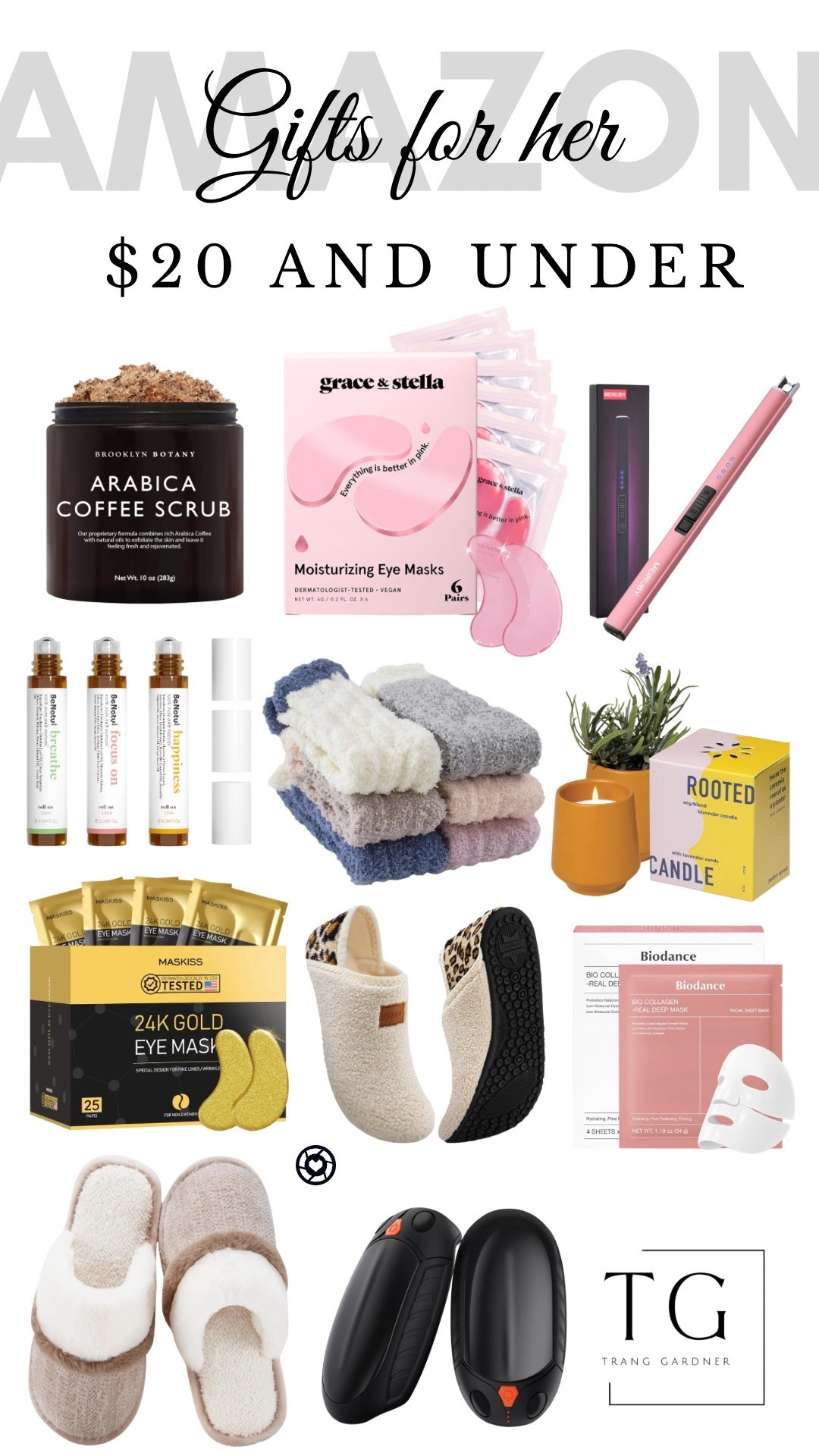 Face scrub, eye masks, face masks, candle, socks, lighter, slippers, oil diffuser, gifts for her 

#LTKBeauty #LTKGiftGuide #LTKHoliday