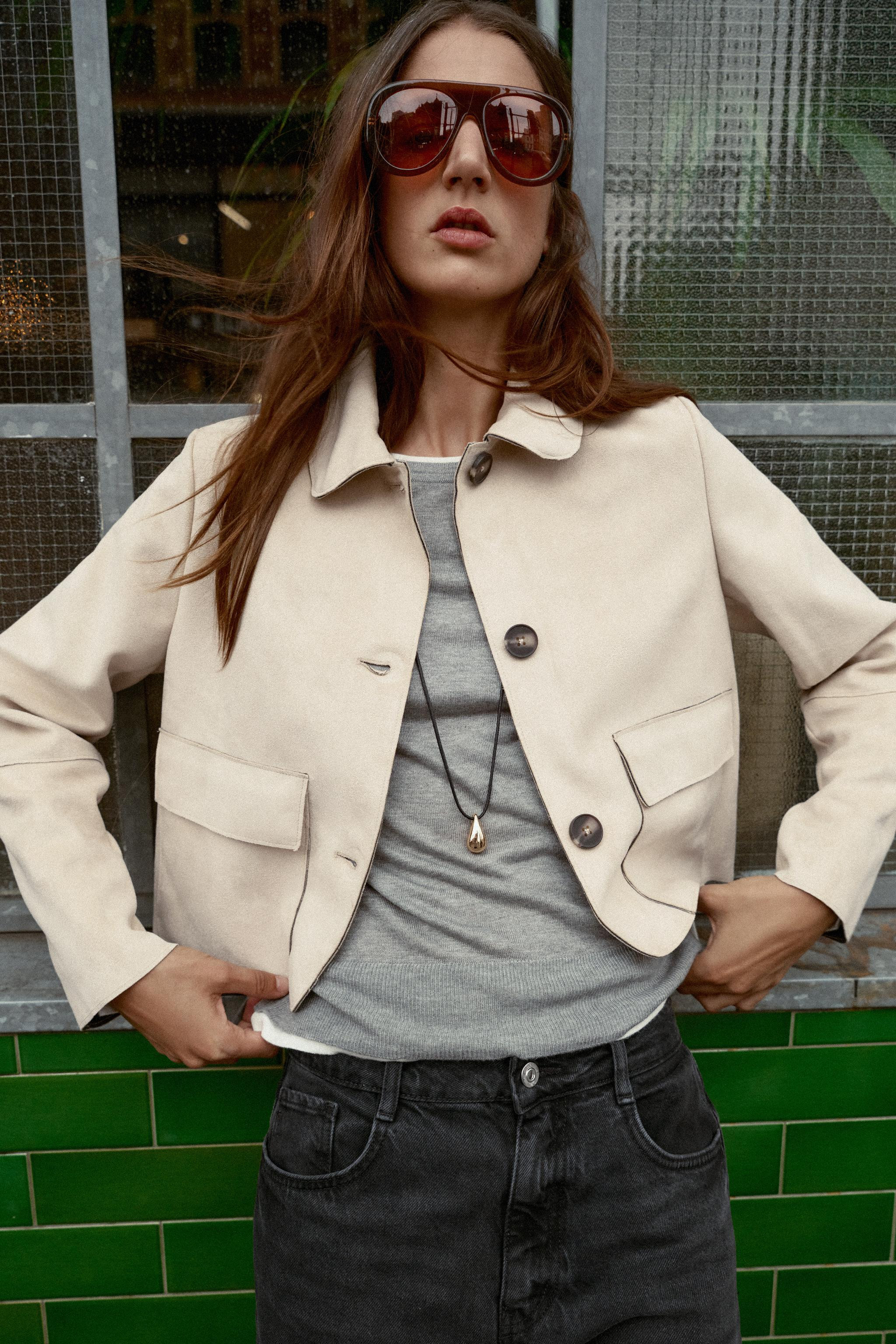 CROPPED FAUX SUEDE JACKET | Zara US