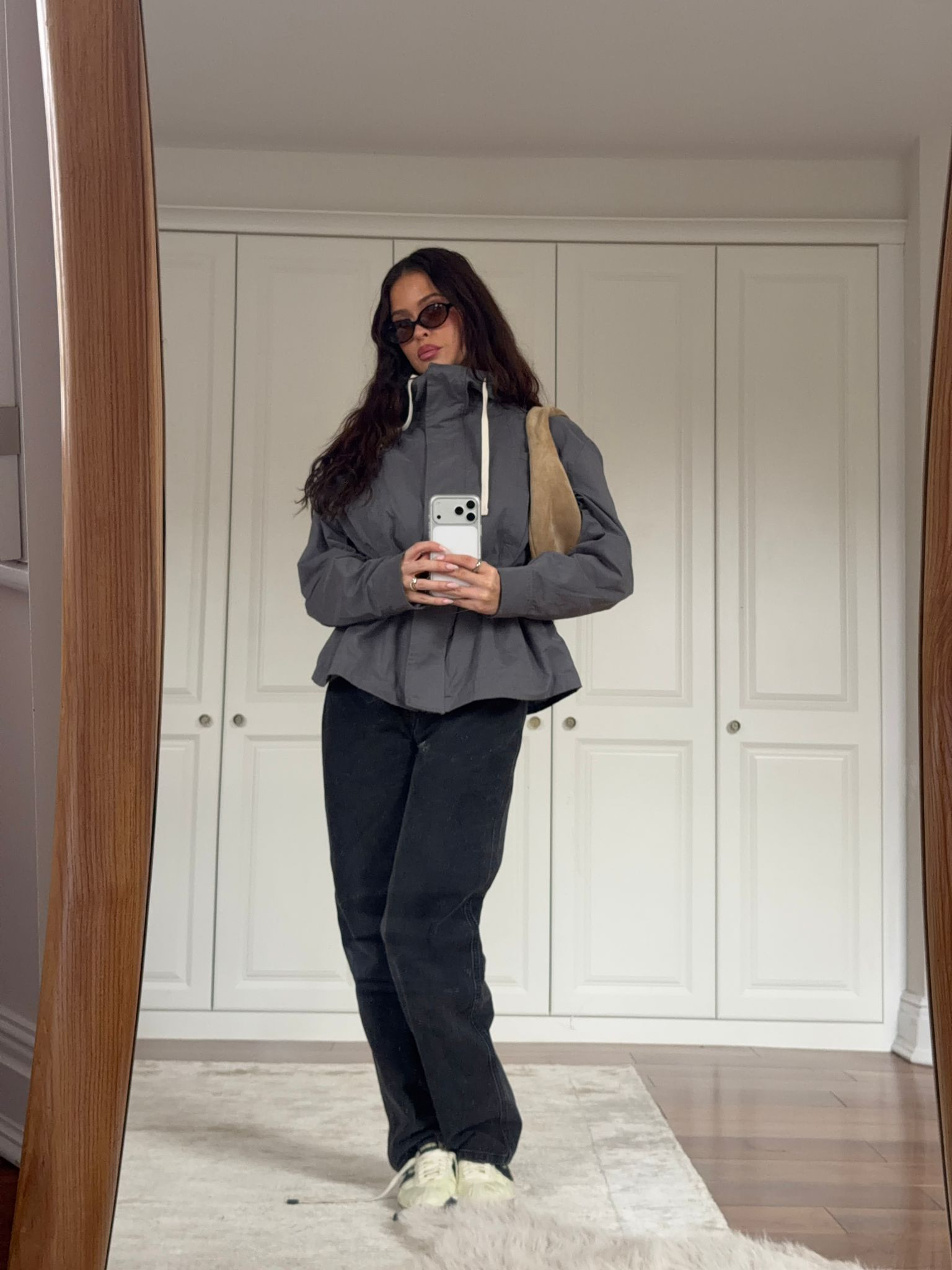 Zara jacket, Khaite brown suede shoulder bag, casual outfit, hooded jacket, layering, transitional outfit, Zara finds  

 #LTKuk #LTKautumn #LTKstyletip