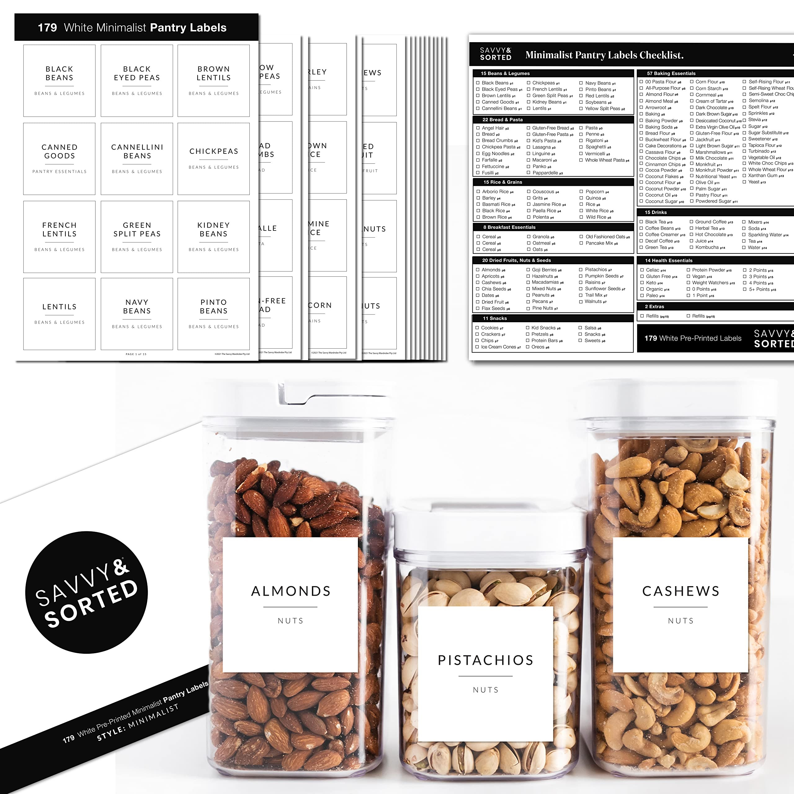 SAVVY & SORTED Pantry Labels for Food Containers | 180 Food Labels for Organizing Food Storage La... | Amazon (US)