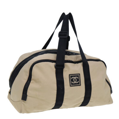 CHANEL Sports Boston Bag Canvas Beige CC Auth bs13928 | eBay US