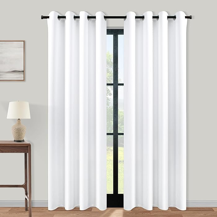 2 Panels Plain White Semi Blackout Curtains 84 Inches Long,Grommet No Non Black Out Privacy Keep ... | Amazon (US)