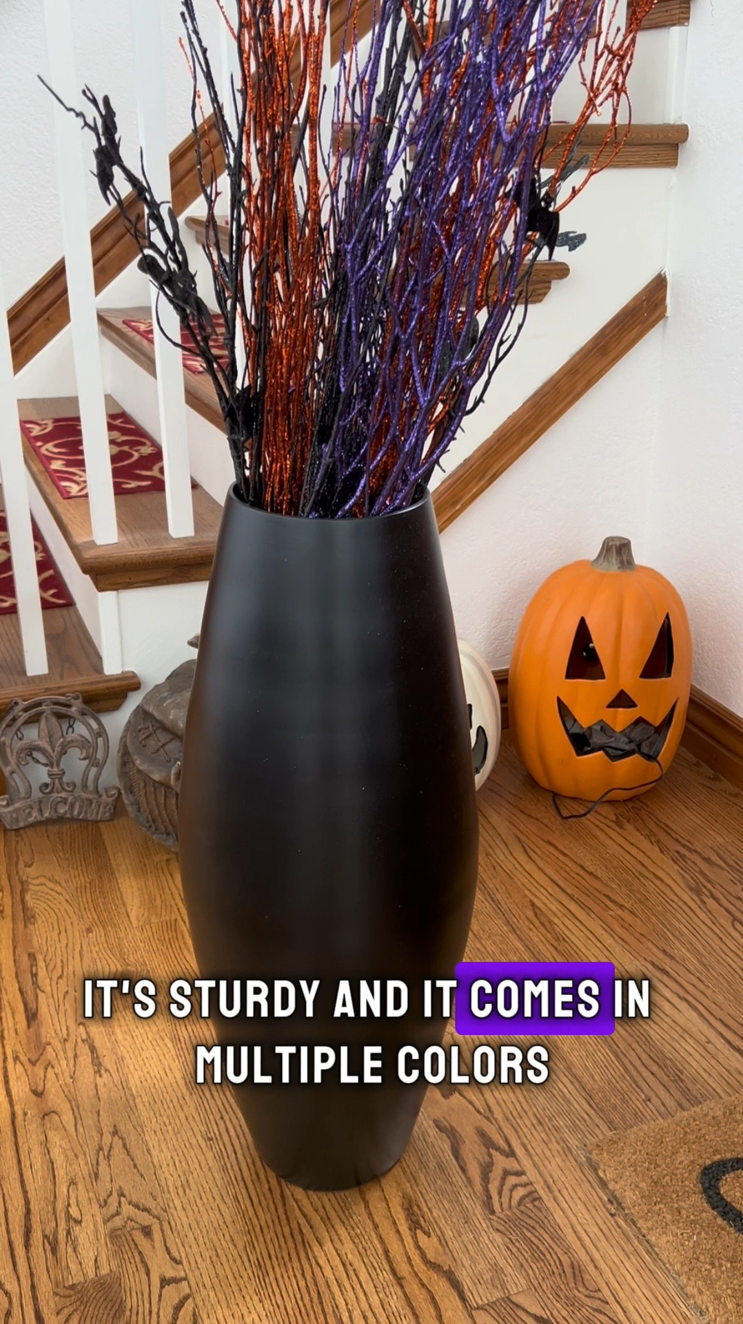 Tall black vase holds our Halloween filler and can be regular home decor  

#LTKHome #LTKSeasonal #LTKVideo