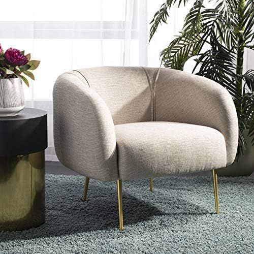SAFAVIEH Couture Collection Alena Mid-Century Oatmeal/ Gold Accent Chair (Fully Assembled) | Amazon (US)