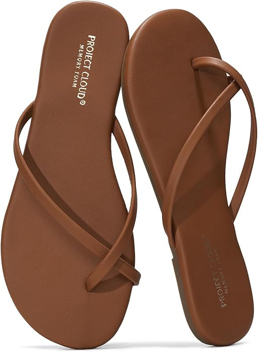 Project Cloud Vegan Leather Flip Flops for Women Footwear - Memory Foam Flats Summer Sandals for ... | Amazon (US)