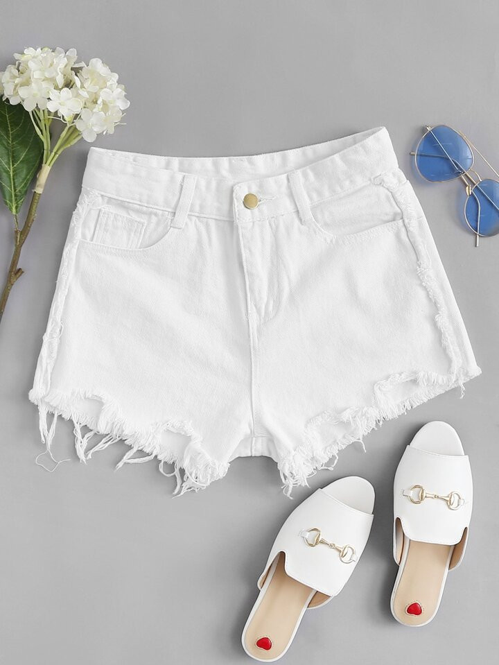 SHEIN Frayed Hem Denim Shorts | SHEIN