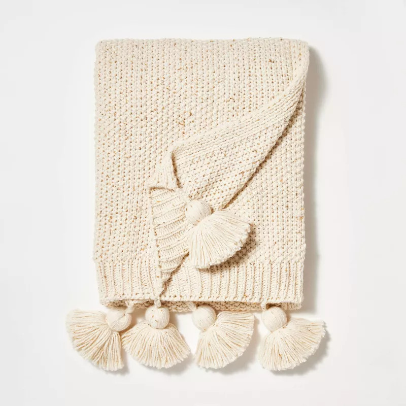 Knit Throw with Pom Tassels Throw Blanket - Threshold™ designed with Studio McGee | Target