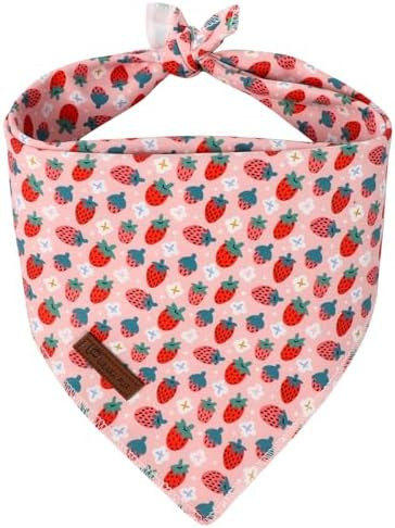 Summer Dog Bandana, UP URARA PUP Strawberry Triangle Bid Scarf for Medium Large Dogs, Cotton Kerc... | Amazon (US)