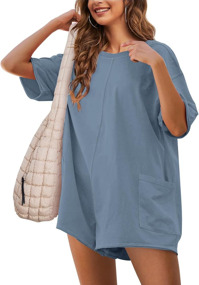 UANEO Rompers for Women Casual Oversized Athletic Jumpsuits Overalls Workout Hot Shot Tee Romper | Amazon (US)