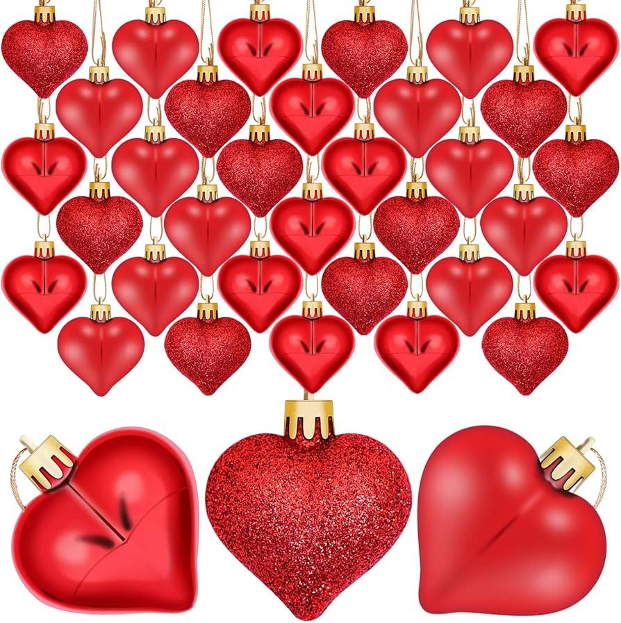 Aneco 36 Pack Valentine's Heart Baubles Heart Shaped Ornaments for Valentine's Day Decoration or ... | Amazon (US)