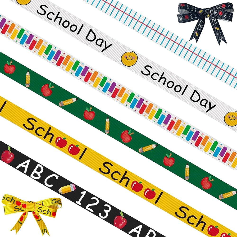 6 PCS Back to School Ribbon for Crafting，3/8" School Theme Ribbon for Wrapping Gift，Pencil Ap... | Amazon (US)