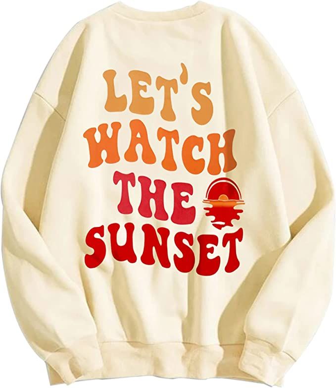 MISSACTIVER Women Oversize Sunset Letter Graphic Sweatshirt Fleece Crewneck Long Sleeve Drop Shou... | Amazon (US)