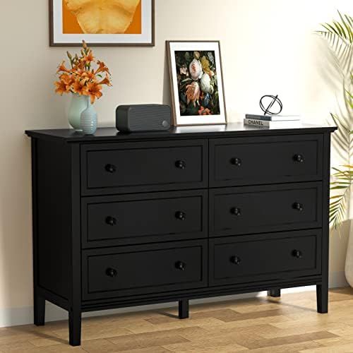 CARPETNAL Black Dresser for Bedroom, Modern 6 Drawer Double Dresser with Wide Drawers and Metal Hand | Amazon (US)