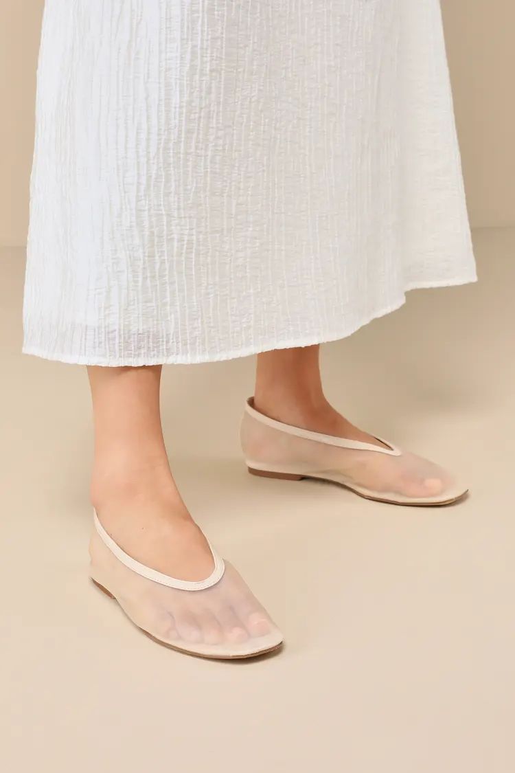 Aldan Beige Sheer Mesh Ballet Flats | Lulus