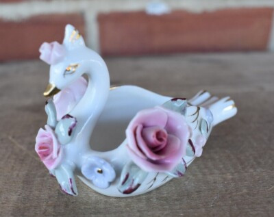 Lefton or Chikusa China Swan Figurine Personal Porcelain Ashtray with Pink Roses | eBay US