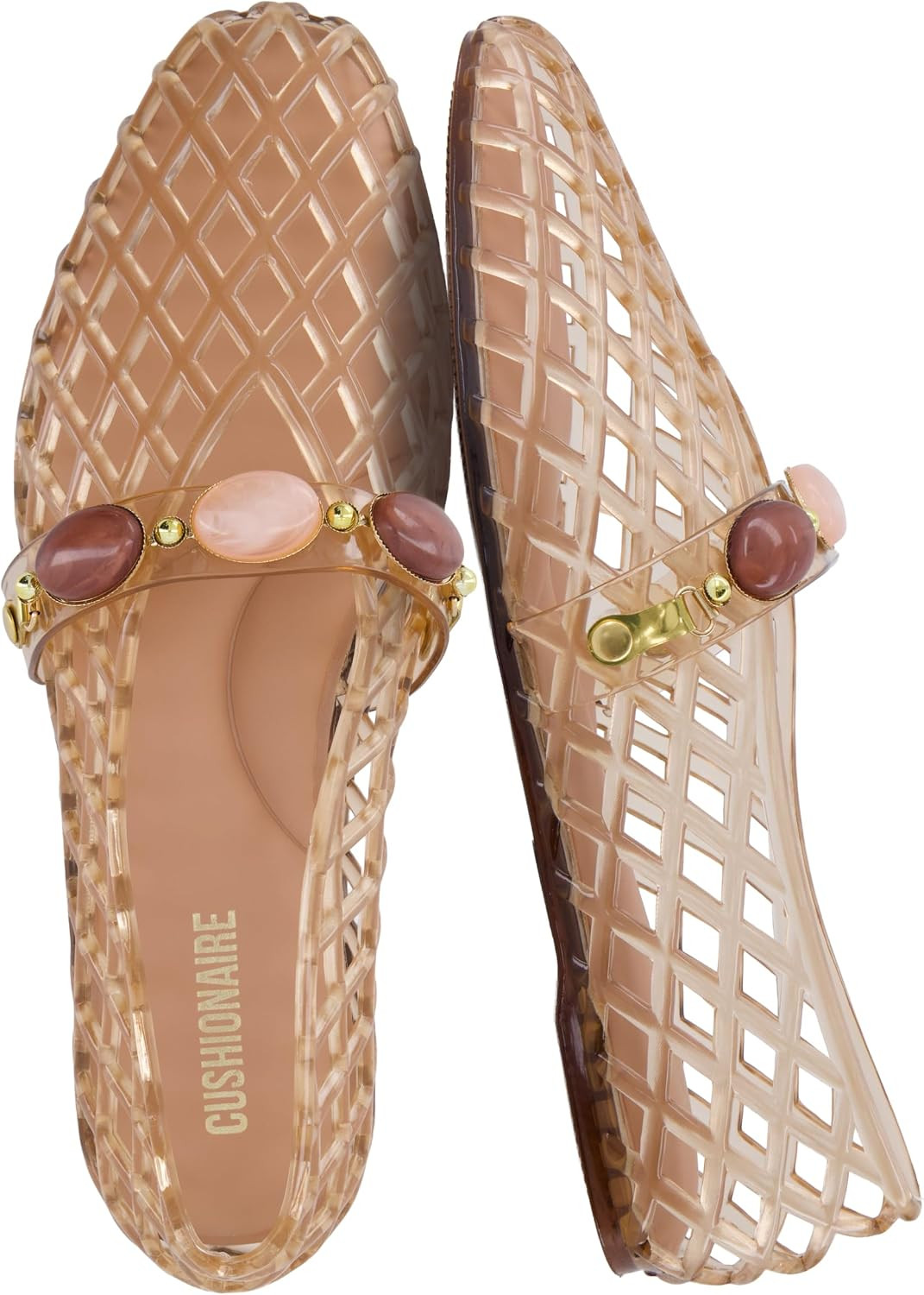 CUSHIONAIRE Sugar Jelly Flats for Women, Embellished Vamp Strap Jelly Shoes | Amazon (US)
