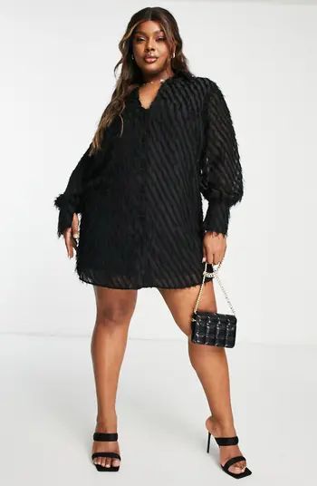 ASOS DESIGN Curve Textured Long Sleeve Shirtdress | Nordstrom | Nordstrom