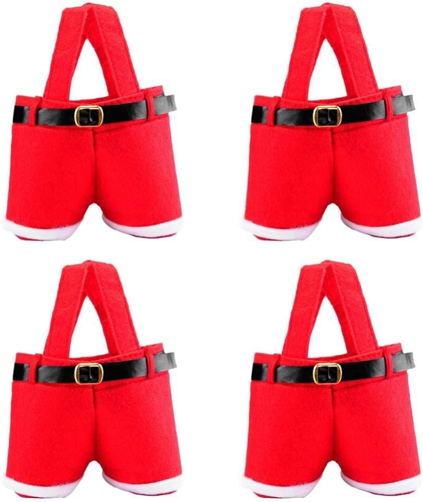 4pcs Merry Treat Candy Wine Bottle Bag Santa Claus Suspender Pants Trousers Decor Bags | Amazon (US)