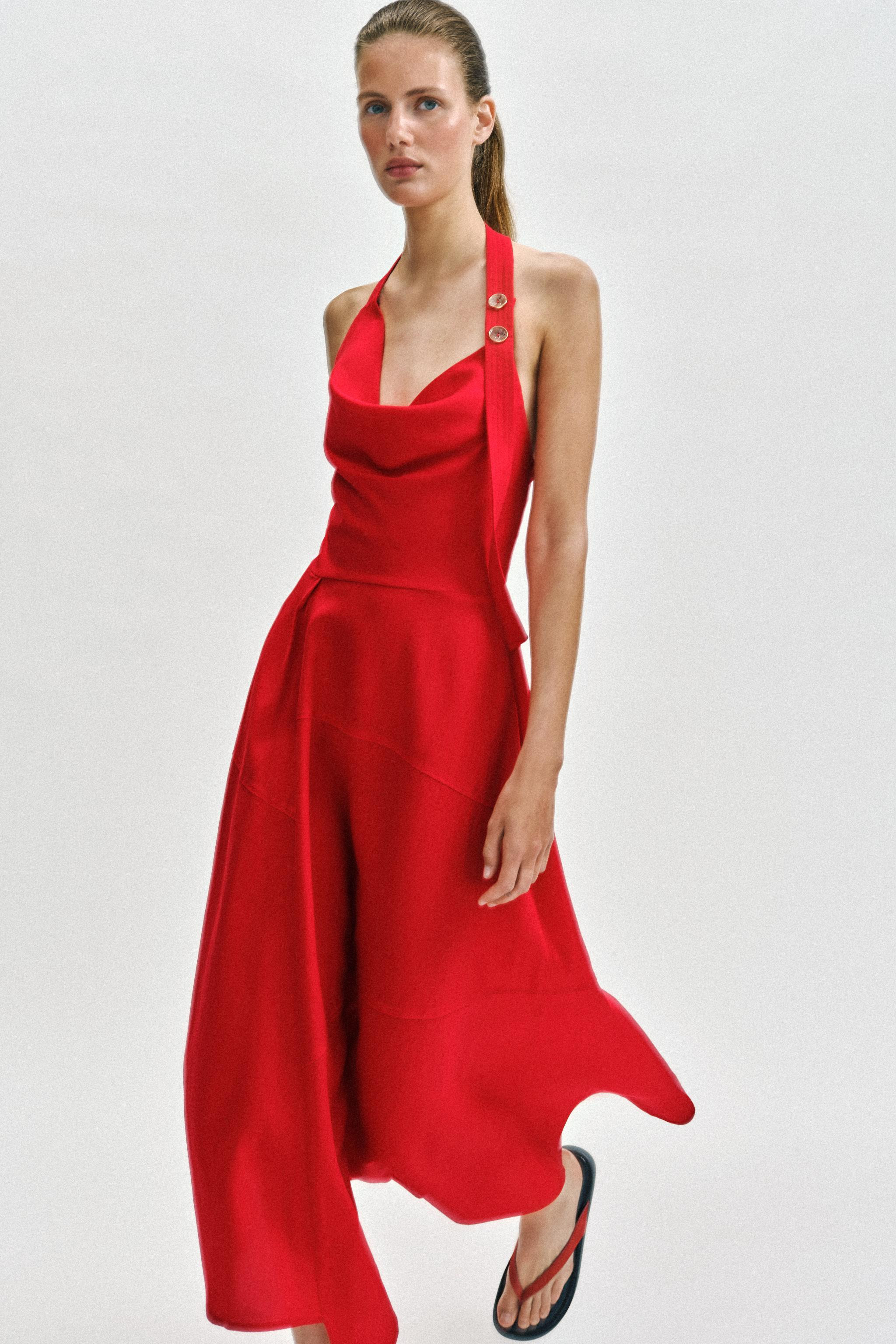 LINEN BLEND HALTER MIDI DRESS | Zara US