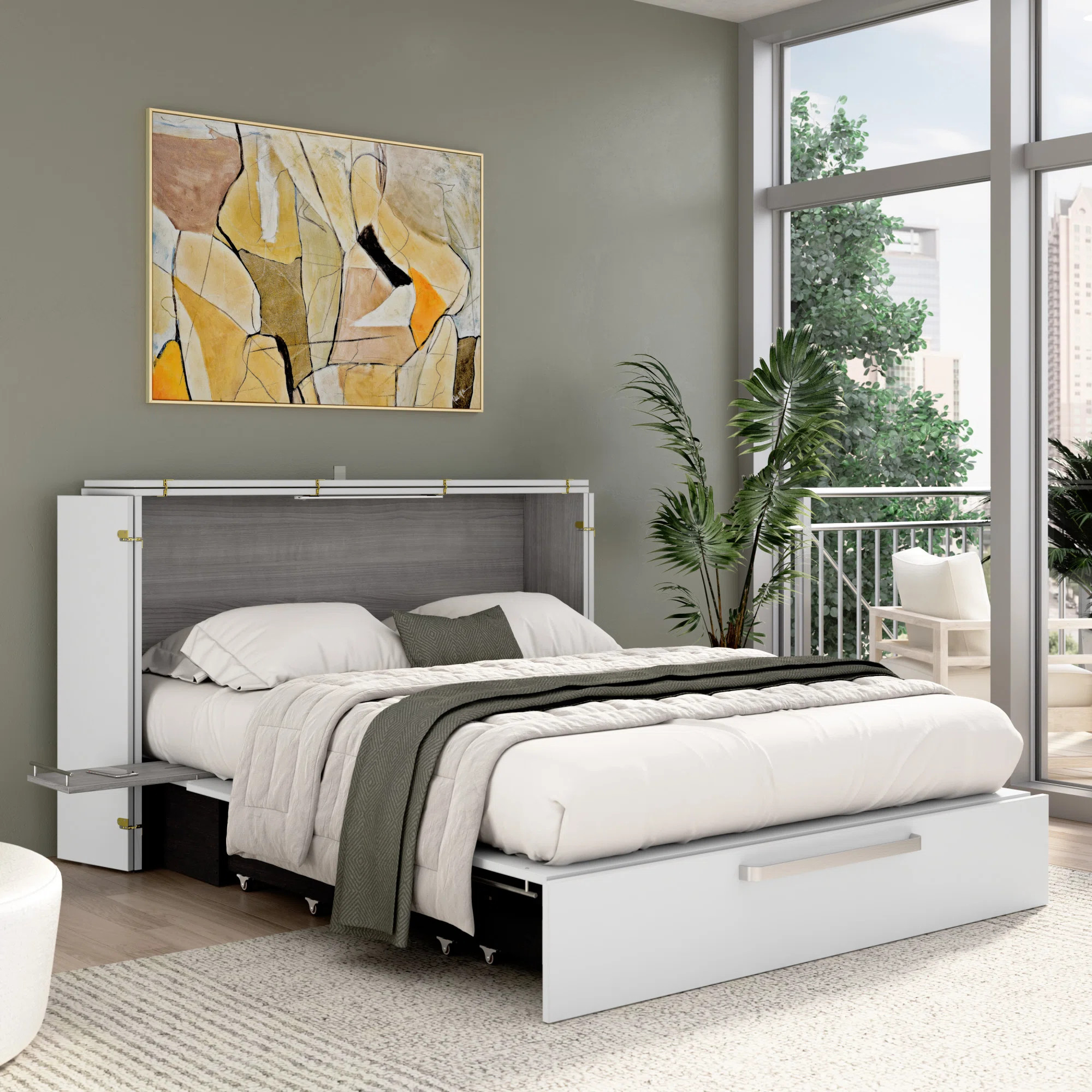 Ebern Designs Borealis Murphy Cabinet Bed With Pullout Drawer And Mattress & Reviews | Wayfair | Wayfair North America