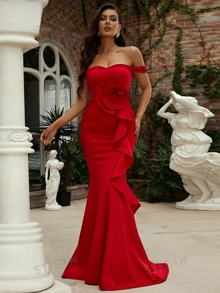 Missord Off Shoulder Ruffle Trim Mermaid Hem Formal Dress | SHEIN