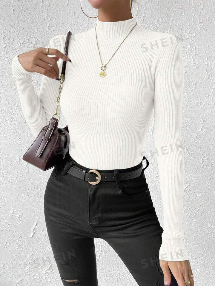 SHEIN Essnce Women's Stand Collar Long Sleeve Sweater Pullover | SHEIN